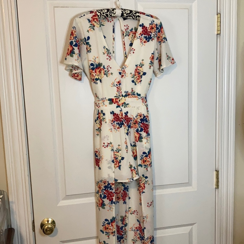 Cream floral long  skort maxi dress